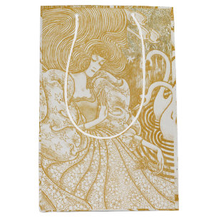 Gold Art Nouveau Vintage Woman Drawing Vintage Aes Medium Gift Bag