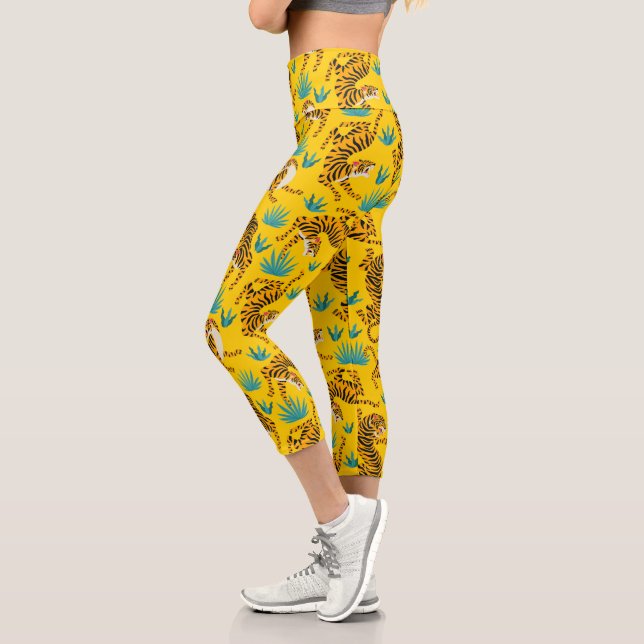 Gold Asian Tiger Pattern Capri Leggings (Left)