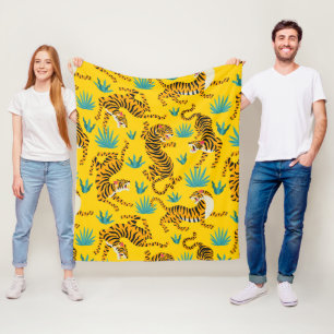 Gold Asian Tiger Pattern Fleece Blanket