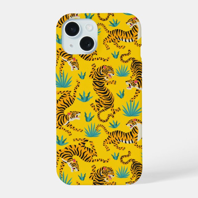 Gold Asian Tiger Pattern iPhone 15 Case (Back)