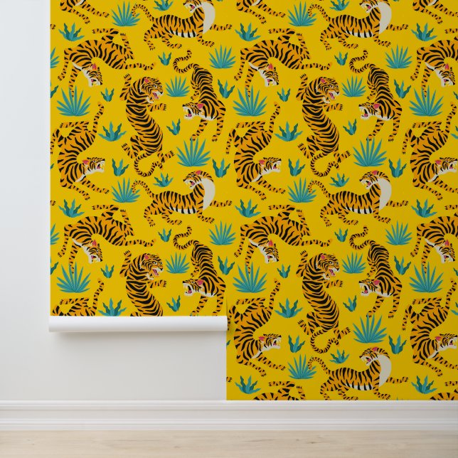 Gold Asian Tiger Pattern Wallpaper (Application)