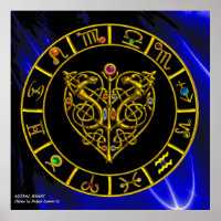 GOLD ASTRAL HEART ZODIAC SIGNS Black Blue