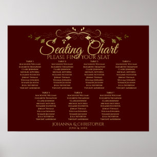 Gold & Auburn Brown 7 Table Wedding Seating Chart