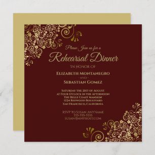 Gold & Auburn Wedding Rehearsal Dinner Square Invitation