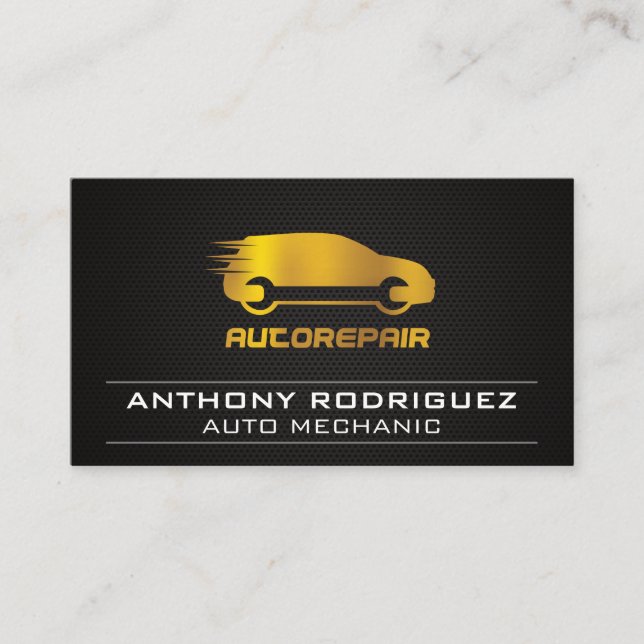 Gold Auto Repair Logo Business Card (Front)