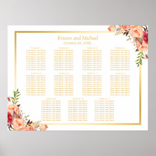 Gold Autumn Flowers Fall Wedding Seating Chart