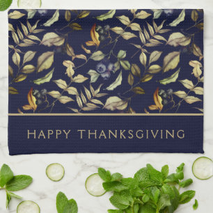 Gold Autumn Leaves & Berries Custom Tea Towel