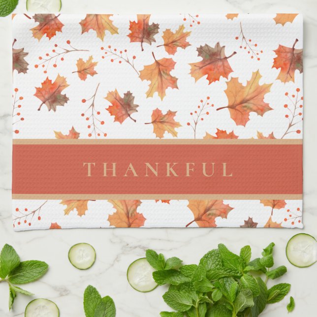 Gold Autumn Maple Leaves Custom Tea Towel (Folded)