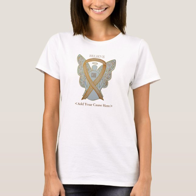 Gold Awareness Ribbon Angel Custom Cause Shirts (Front)
