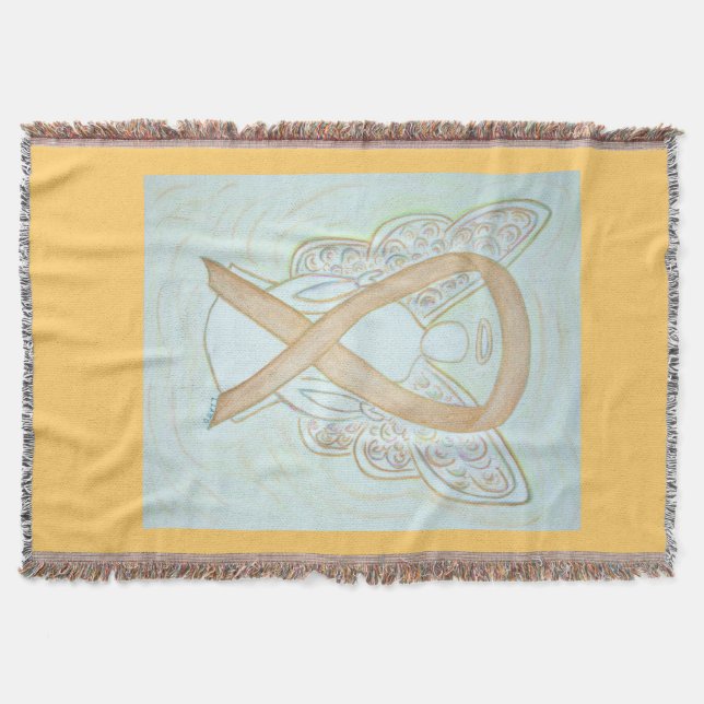 Gold Awareness Ribbon Angel Custom Throw Blanket (Front)