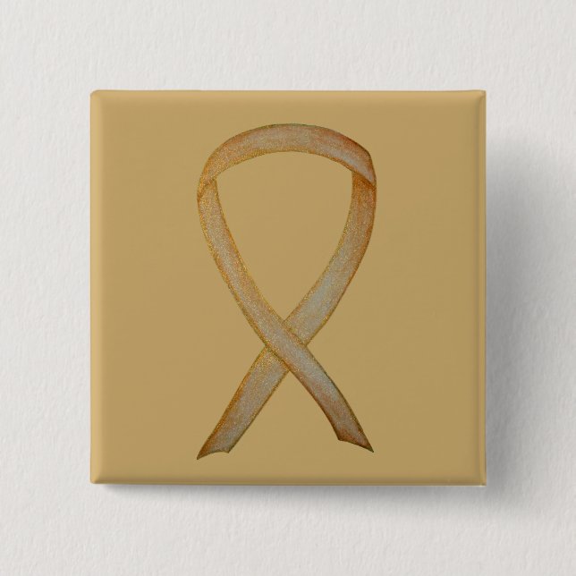 Gold Awareness Ribbon Custom Art Pin (Front)