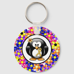 Gold Awareness Ribbon Penguin Key Ring