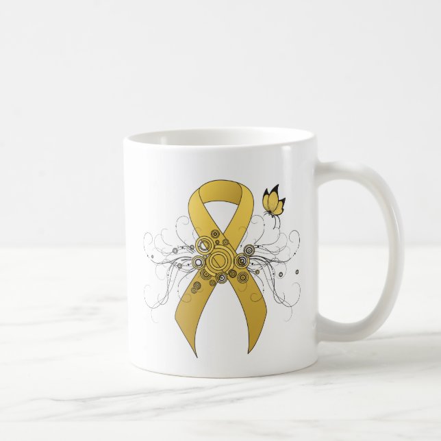 Gold awareness Ribbon with Butterfly Coffee Mug (Right)