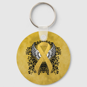 Gold Awareness Ribbon with Wings Key Ring