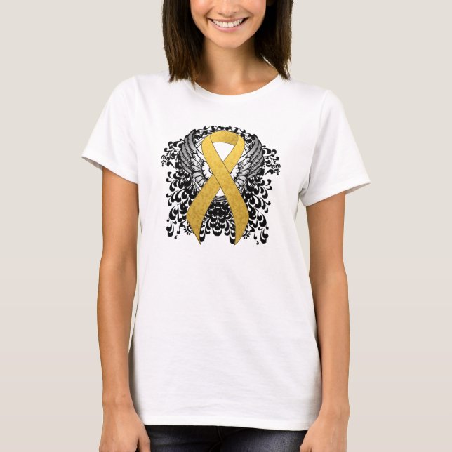 Gold Awareness Ribbon with Wings T-Shirt (Front)