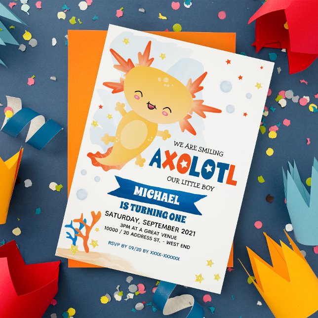 Gold Axolotl Boy Birthday Invitation (Creator Uploaded)