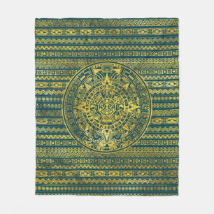 Gold  Aztec Inca Mayan Calendar Fleece Blanket