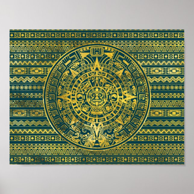 Gold  Aztec Inca Mayan Calendar Poster (Front)