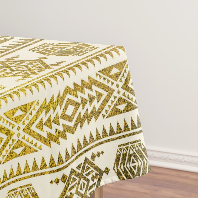 Gold  Aztec Peruvian Tribal Pattern Tablecloth (In Situ)