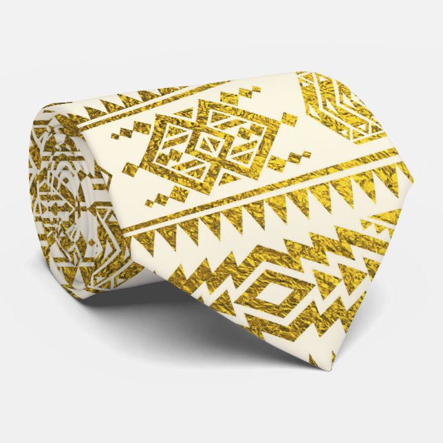 Gold  Aztec Peruvian Tribal Pattern Tie (Rolled)