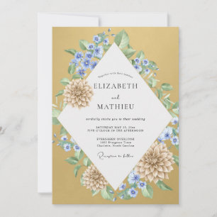 Gold Azure Dahlia Wedding Invitation