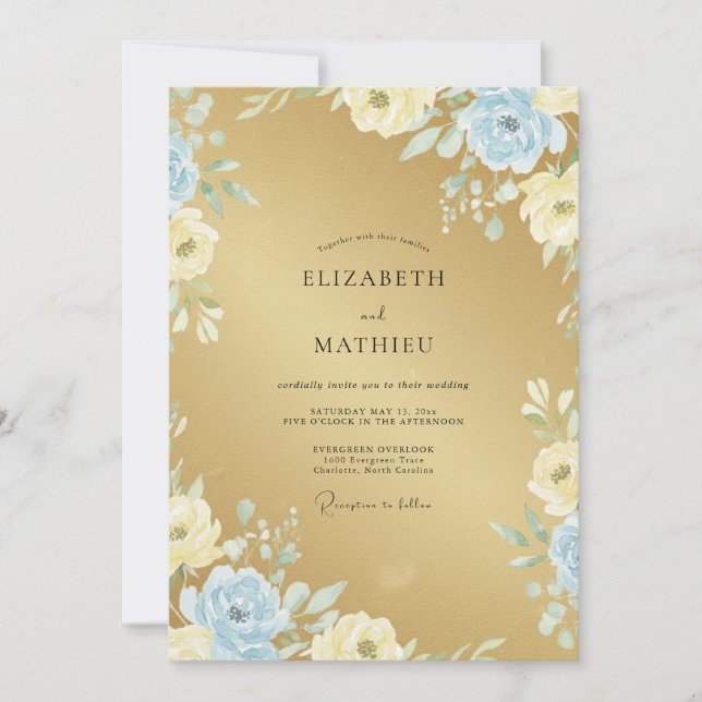 Gold Azure Petal Wedding Invitation (Front)