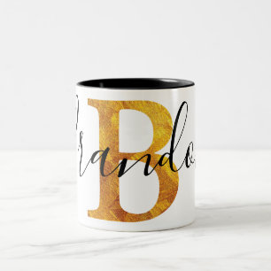 Gold 'B' Monogram w/ Personalised Name Two-Tone Coffee Mug