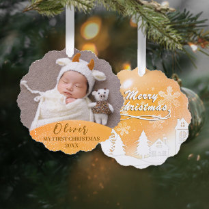 Gold Baby 1st Christmas Custom Photo  Ornament