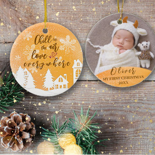Gold Baby 1st Christmas Warm Quote Custom Photo  Ornament