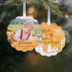 Gold Baby 2nd Christmas Warm Quote Photo Tree Decoration Card