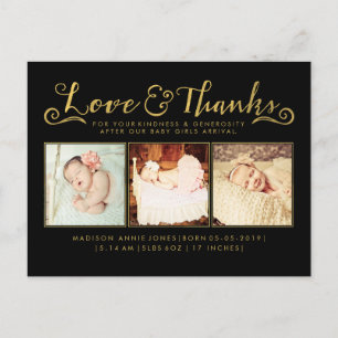 Gold Baby Birth Announcement Sip & See Postcard