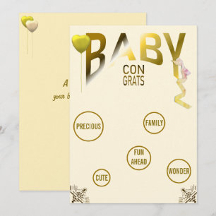 Gold Baby Congrats & Sentiments, Balloons, Ribbon Invitation