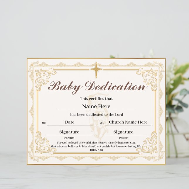Gold Baby Dedication Certificate (Standing Front)
