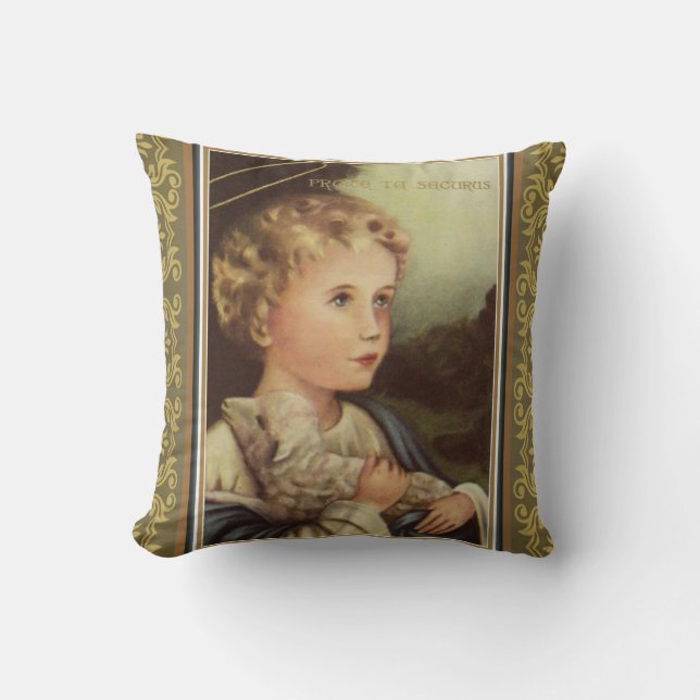 Gold Baby Jesus holding Lamb w/Latin words Cushion (Front)