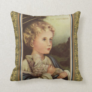 Gold Baby Jesus holding Lamb w/Latin words Cushion