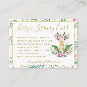 Gold Baby Library Book Request Giraffe Boho Floral Enclosure Card