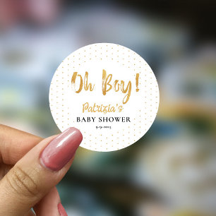 Gold Baby Shower Oh boy  Classic Round Sticker