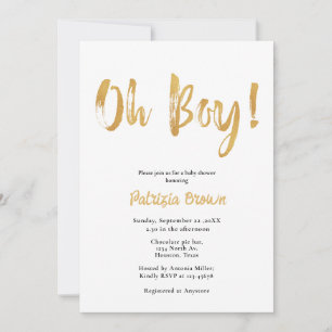 Gold  Baby Shower Oh boy  Invitation