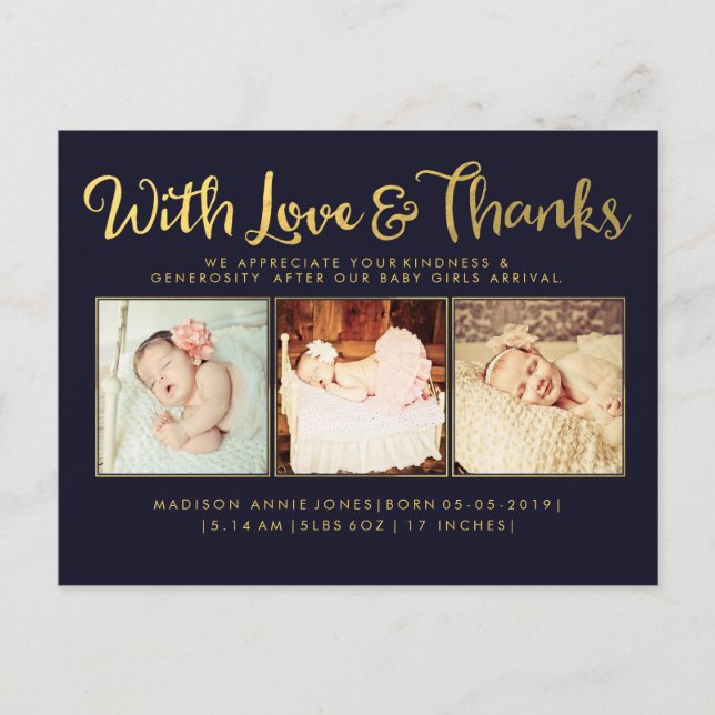 Gold Baby Sip and See Postcard Photo Template (Front)