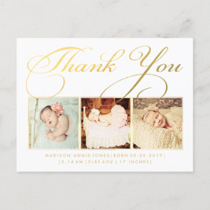 Gold Baby Thank You Sip & See Postcard