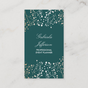 Gold Baby's Breath and Teal Colours Elegant Floral Business Card