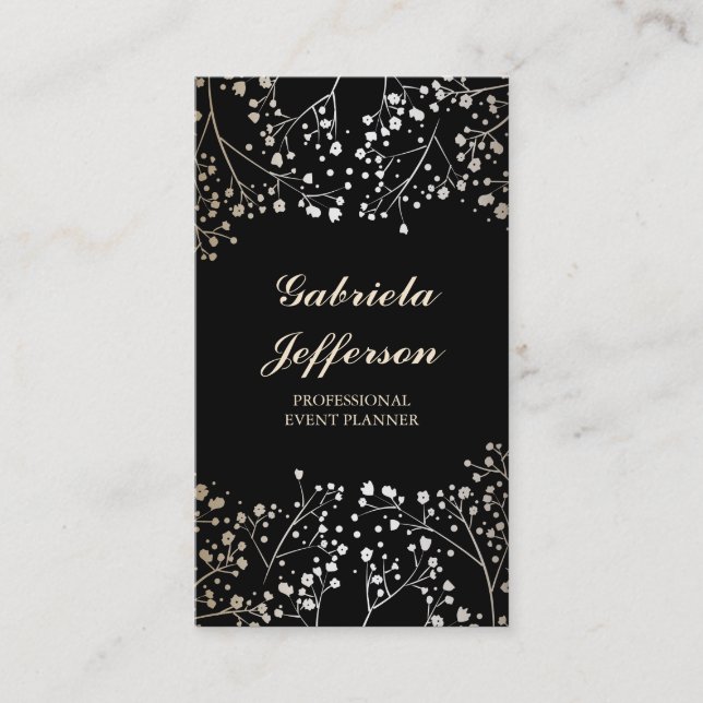 Gold Baby's Breath Black Style Elegant Business Card (Front)