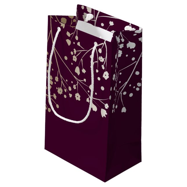 Gold Baby's Breath Elegant Plum Wedding Small Gift Bag (Back Angled)