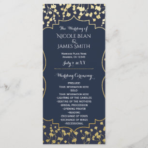 Gold Baby's Breath Floral Blue Wedding Program