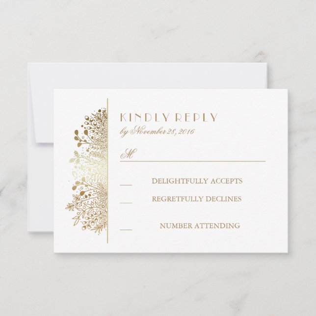 Gold Baby's Breath Floral Wedding RSVP Cards (Front)