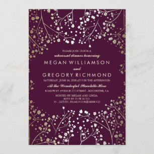 Gold Baby's Breath Plum and Gold Rehearsal Dinner Invitation