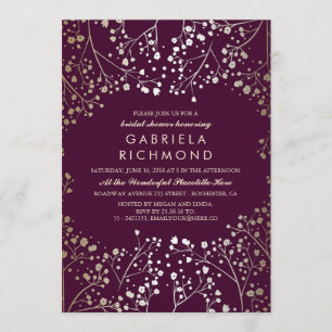 Gold Baby's Breath Plum Bridal Shower Invitation