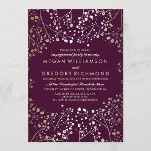 Gold Baby's Breath Plum Engagement Party Invitation
