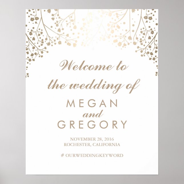 Gold Baby's Breath Wedding Welcome Sign Poster (Front)