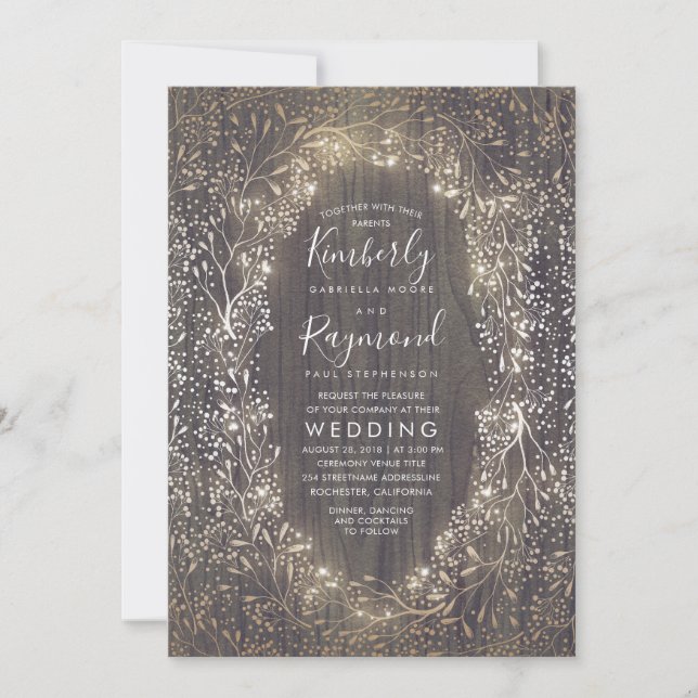 Gold Baby's Breath Wreath | Rustic Country Wedding Invitation (Front)